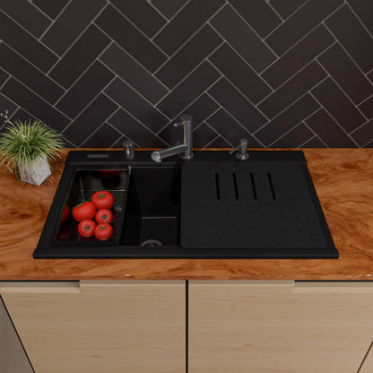ALFI brand AB3418DBDI 33" Granite Composite Workstation Step Rim Double Bowl Drop In Sink with Accessories