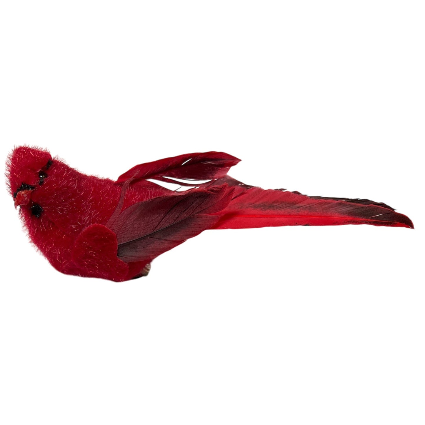 Cardinal Bird with Red & Black Tail Clip-On Ornament - Left Facing