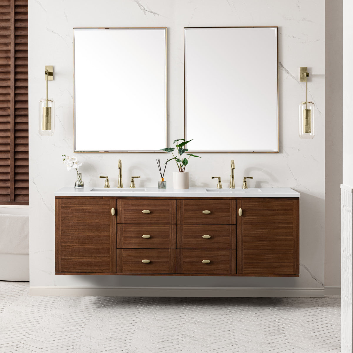 Amberly 72" Double Vanity Cabinet, Mid-Century Walnut