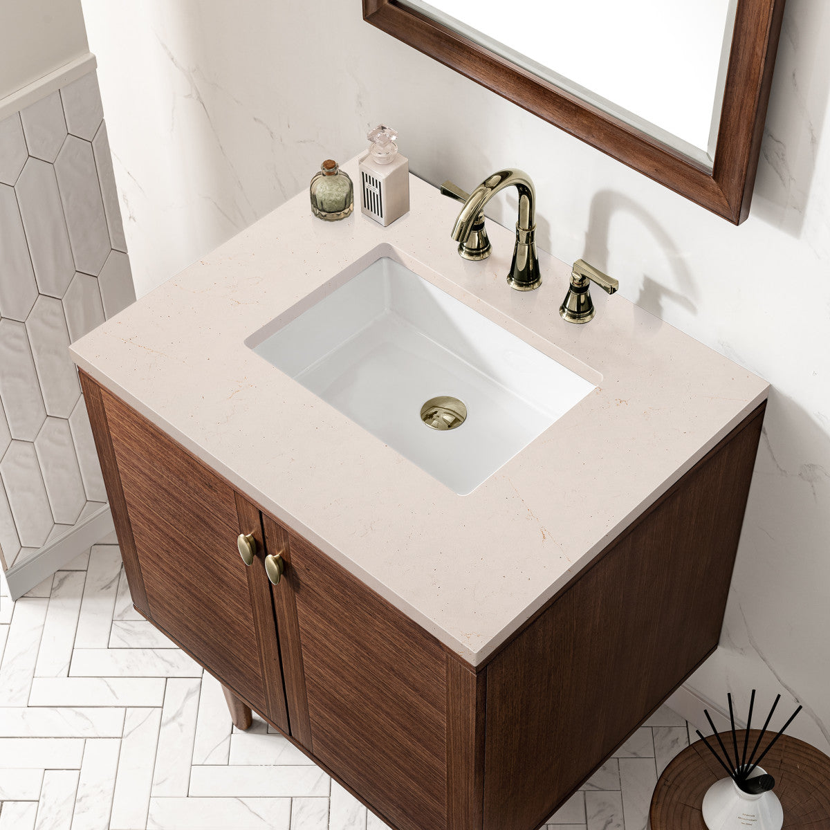 Amberly 30" Single Vanity Cabinet, Mid-Century Walnut