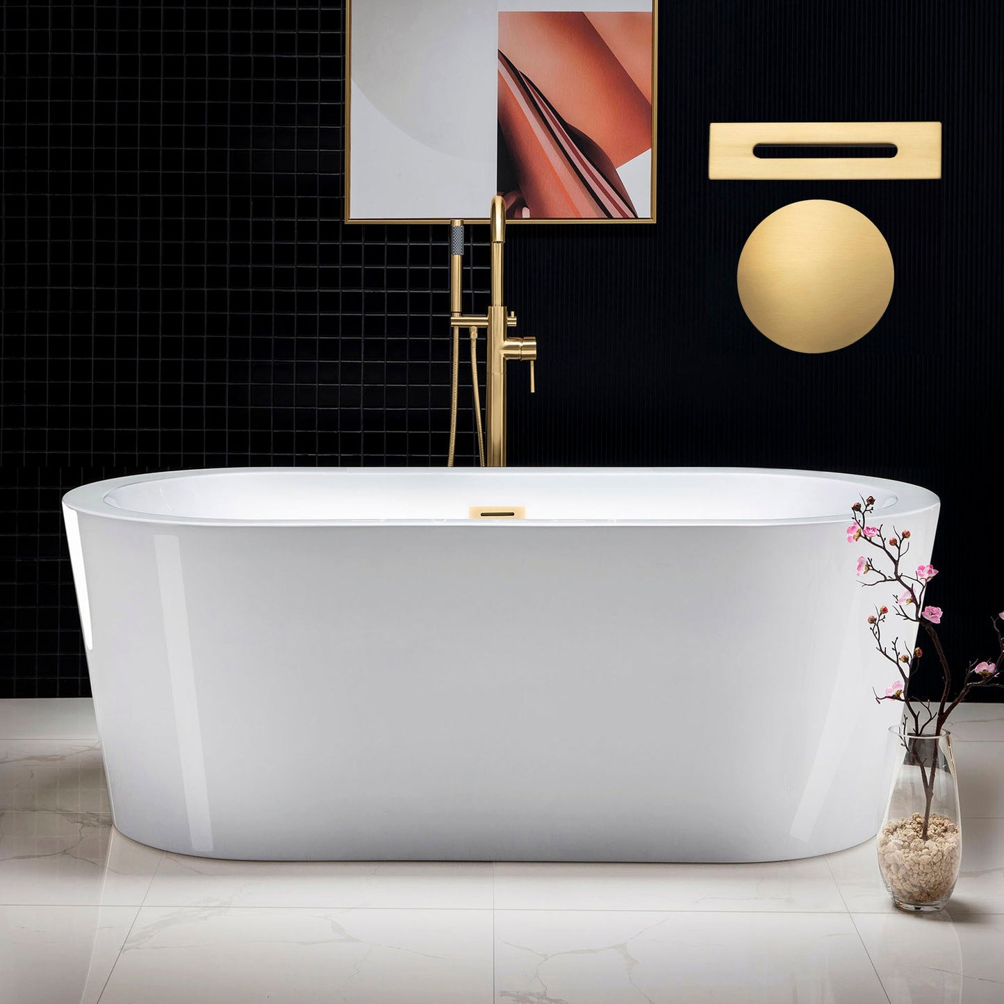 WOODBRIDGE 59" Acrylic Freestanding Bathtub Contemporary Soaking Tub