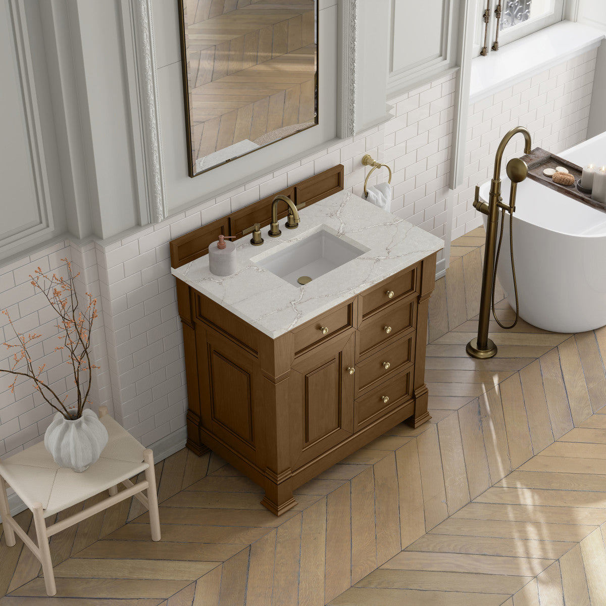 James Martin 547-V36 Brookfield 36” Single Vanity – Black Onyx / Honey Oak / Pearl Charcoal