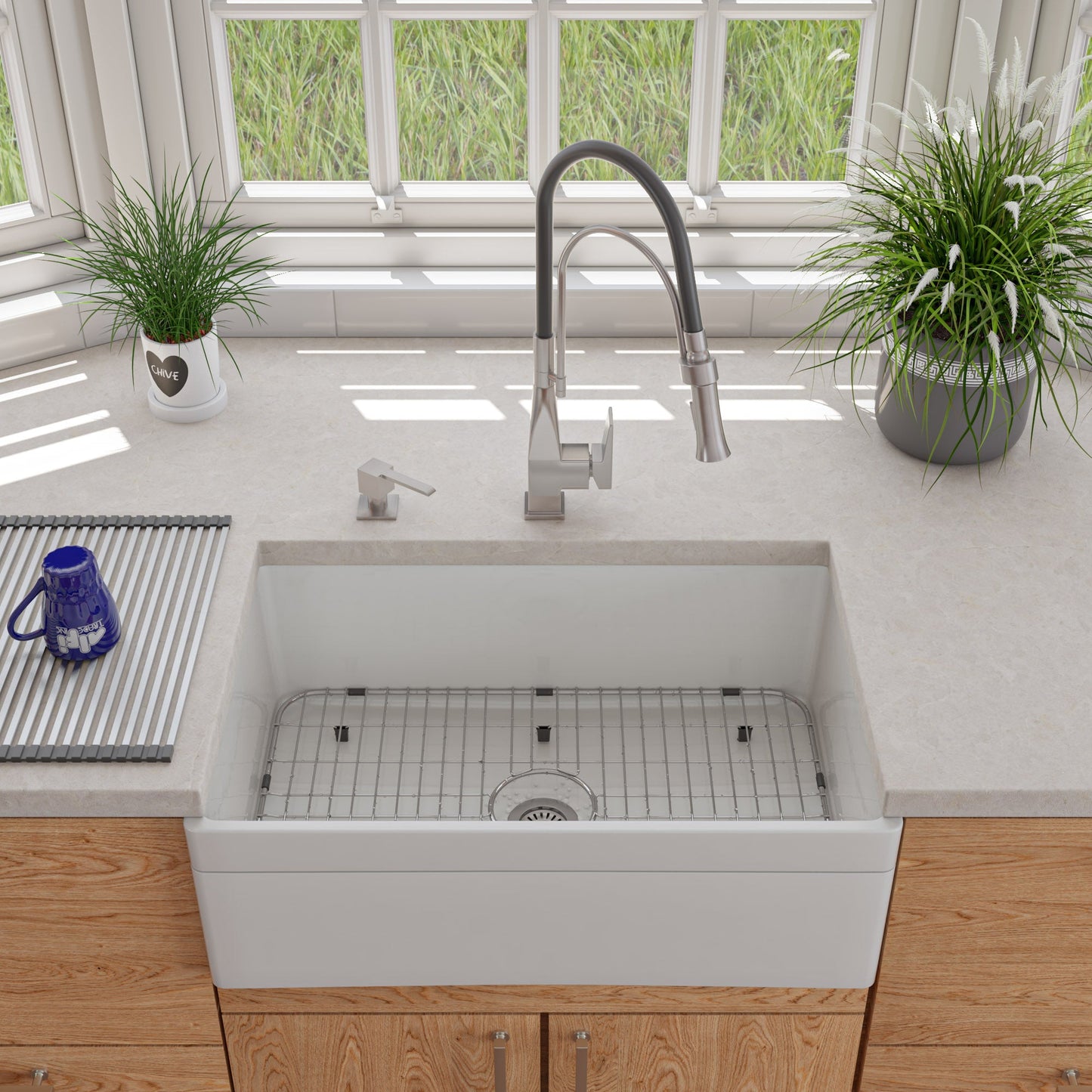 ALFI brand AB511 AB511-W White 30" Decorative Lip Apron Single Bowl Fireclay Farmhouse Kitchen Sink