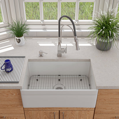 ALFI brand AB511 AB511-W White 30" Decorative Lip Apron Single Bowl Fireclay Farmhouse Kitchen Sink