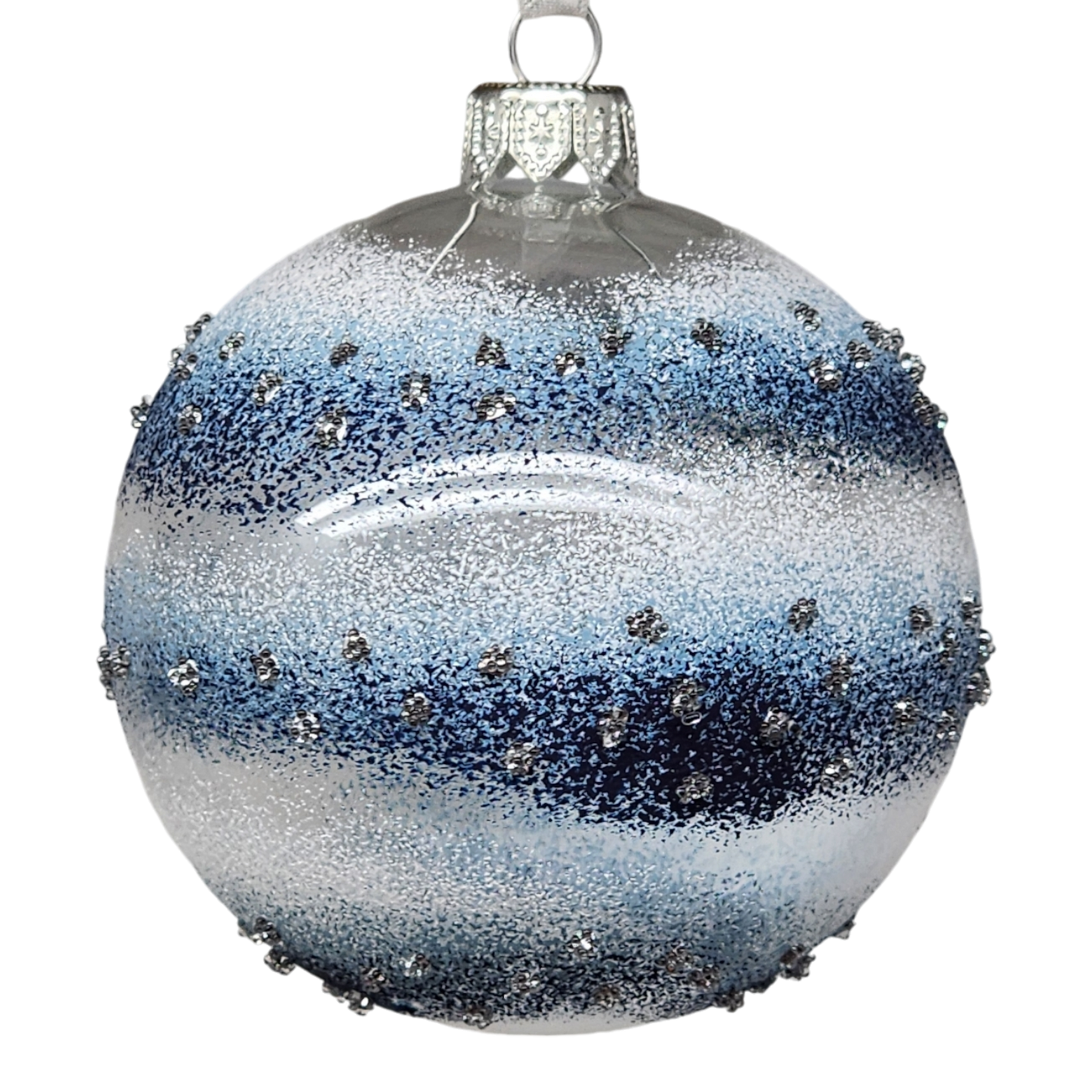 Cobalt Star Glass Ornament Set - 80mm - Blue and White