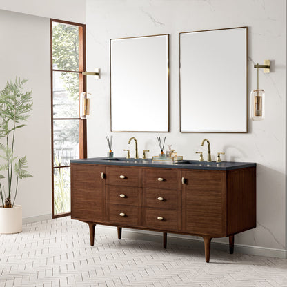 Amberly 72" Double Vanity Cabinet, Mid-Century Walnut