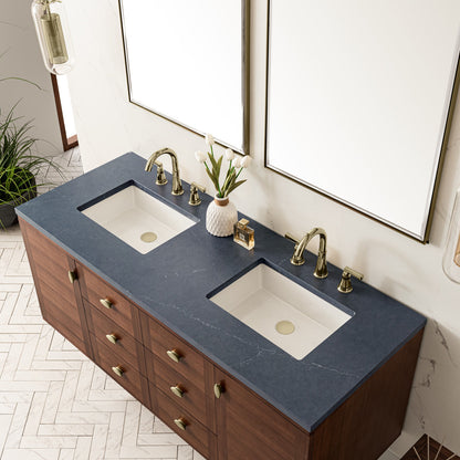 Amberly 60" Double Vanity Cabinet, Mid-Century Walnut