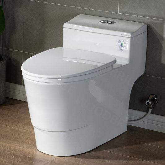 WOODBRIDGE T-0018/B-0735 Dual Flush Elongated One Piece Soft Closing Seat, Comfort Height, White