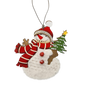 Wood and Fur Snowman Ornament - Holding a Tree