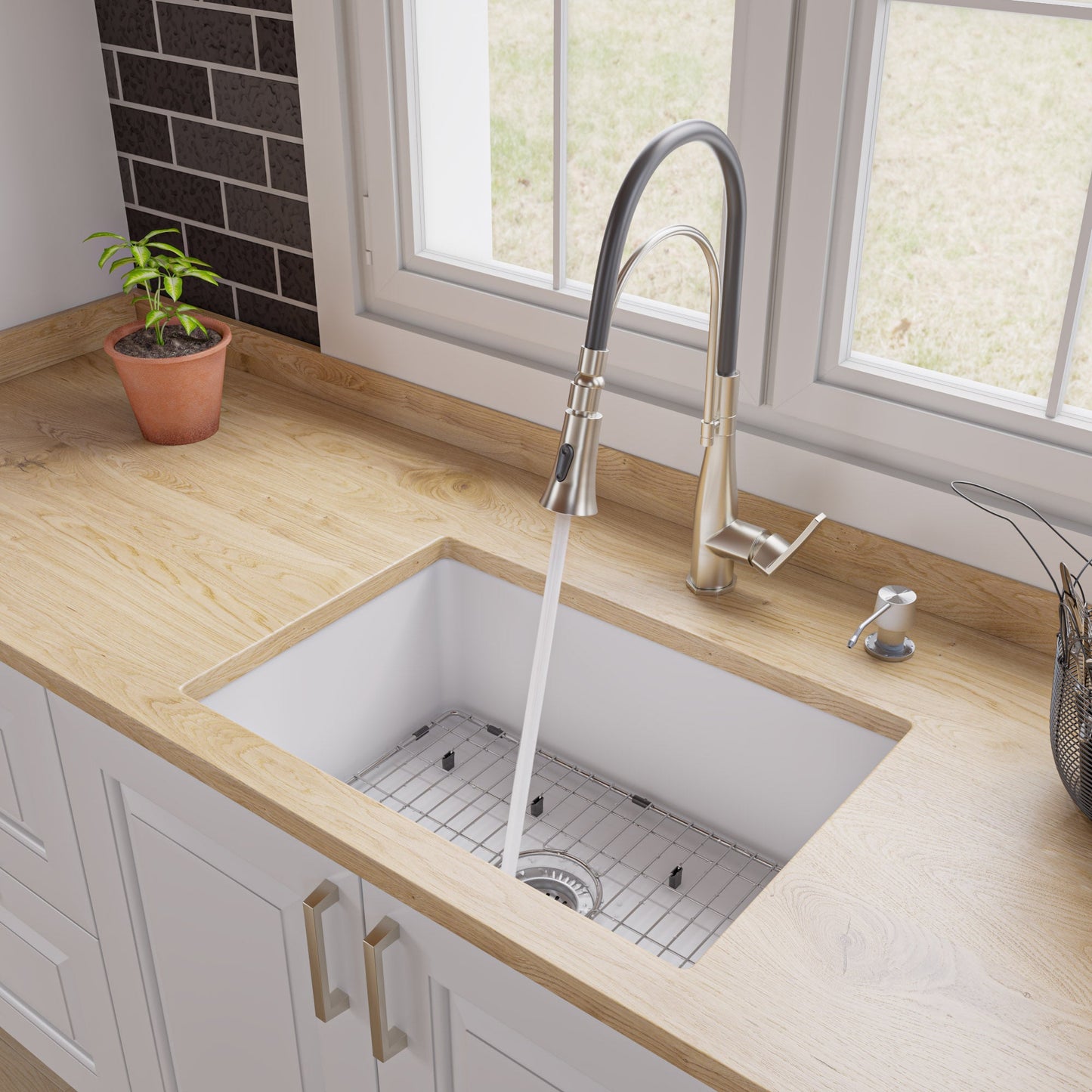 ALFI brand ABF2718UD 27" x 18" Fireclay Undermount / Drop In Firelcay Kitchen Sink