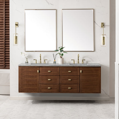 Amberly 72" Double Vanity Cabinet, Mid-Century Walnut