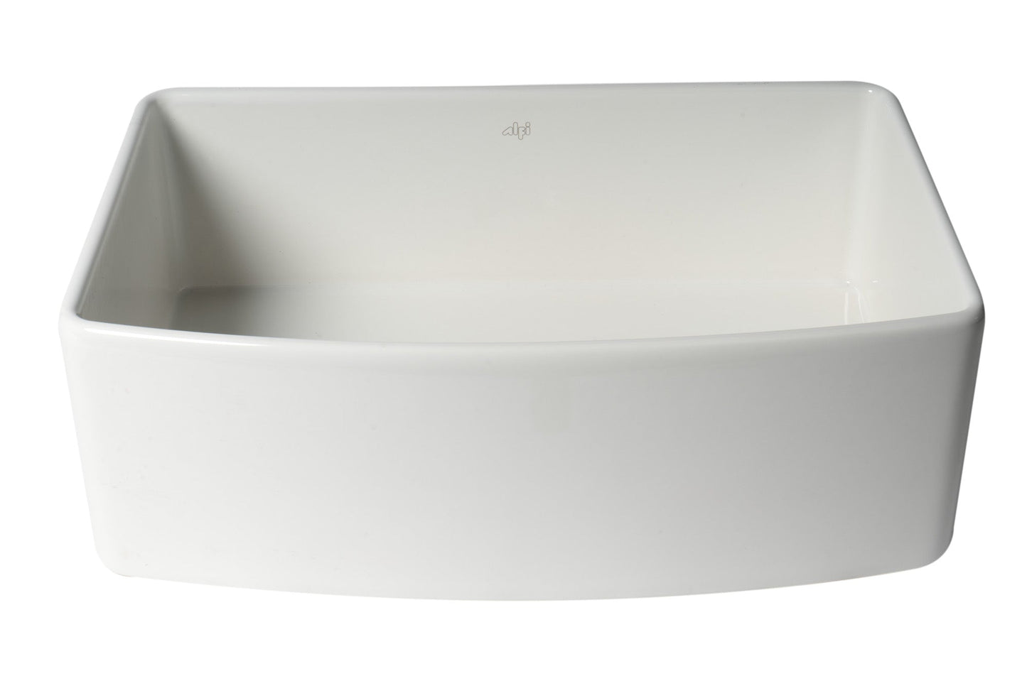 ALFI brand ABFC3020 ABFC3020-W White Smooth Curved Apron 30" x 20" Single Bowl Fireclay Farm Sink with Grid