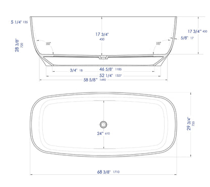 ALFI brand  AB9980 67" White Matte Solid Surface Resin Bathtub