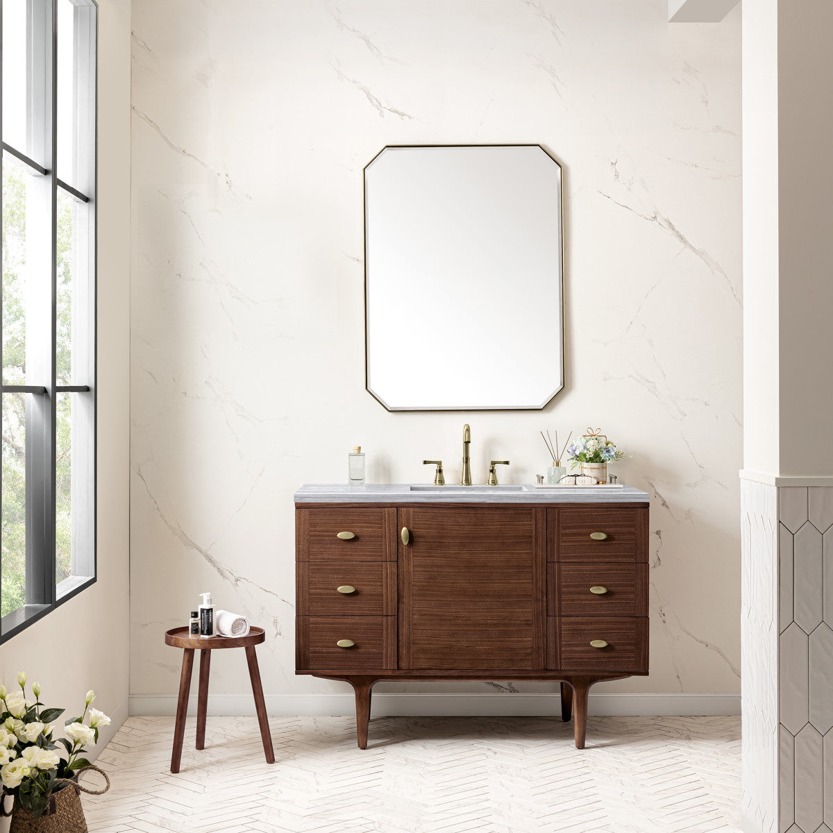 Amberly 48" Single Vanity Cabinet, Mid-Century Walnut