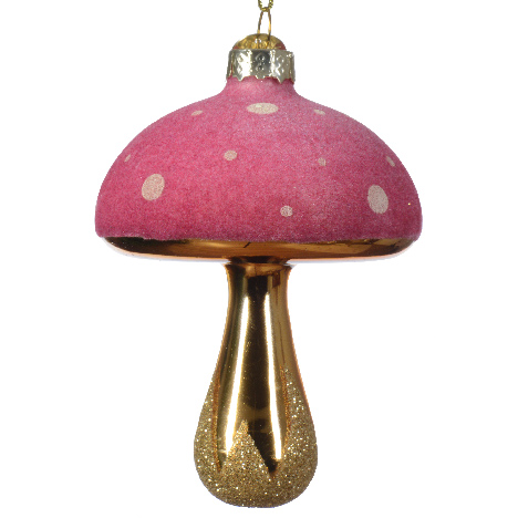 Gold Stem Glass Mushroom Ornament -
