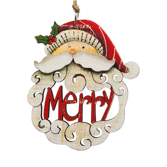 Laser Cut Wooden Ornament - Merry Santa Beard