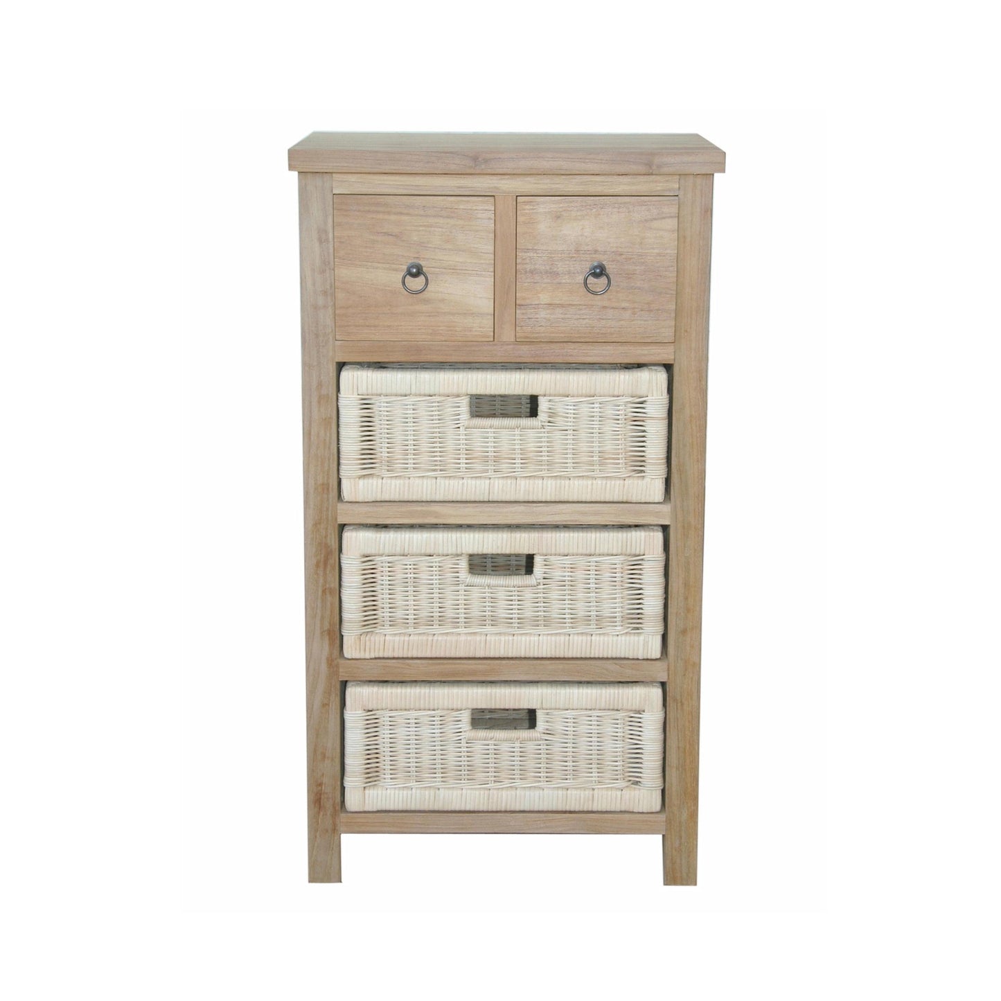 Safari Occasional Table With Drawers & Rattan Basket