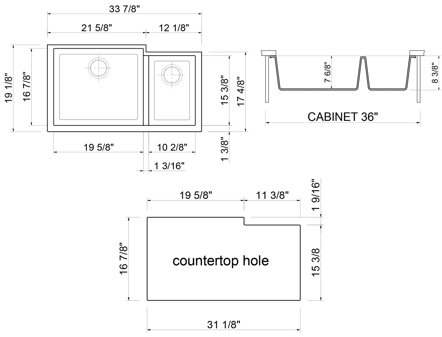 ALFI brand AB3319UM 34" Double Bowl Undermount Granite Composite Kitchen Sink