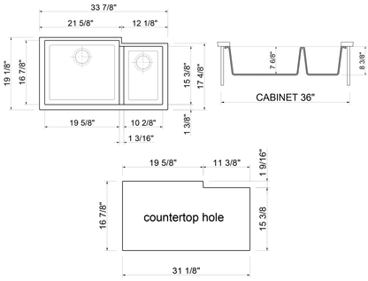 ALFI brand AB3319UM 34" Double Bowl Undermount Granite Composite Kitchen Sink