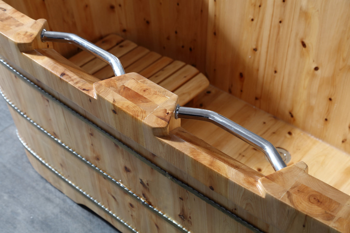 ALFI brand  AB1130 65" 2 Person Free Standing Cedar Wooden Bathtub with Fixtures & Headrests