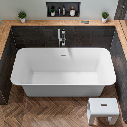 ALFI brand  AB9942 67" White Rectangular Solid Surface Smooth Resin Soaking Bathtub