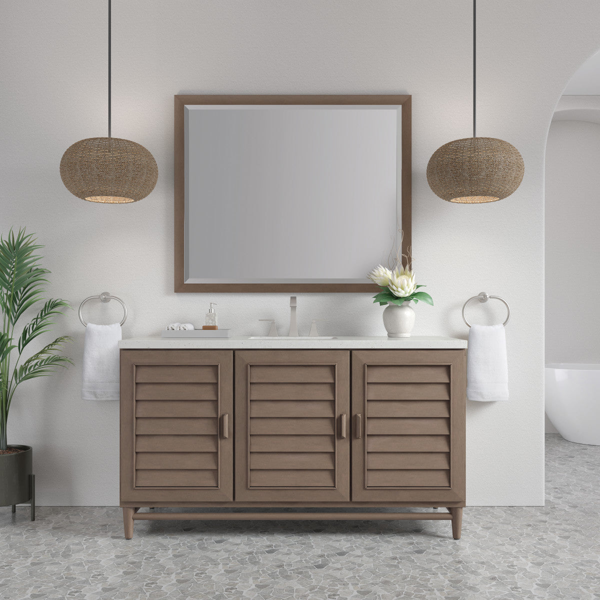 Portland 60" Single Vanity Cabinet, Whitewashed Walnut