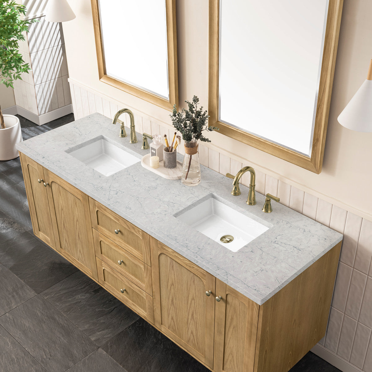 Laurent 72" Double Vanity Cabinet, Light Natural Oak