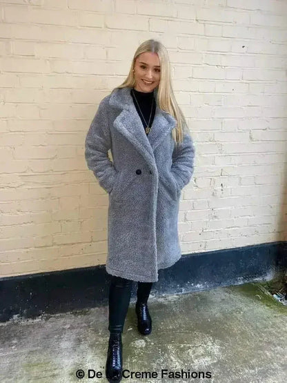 Jackie Double Breasted Borg Teddy Midi Coat