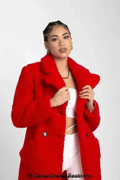 Janine Double Breasted Borg Teddy Coat