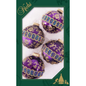 Magenta Purple / Plum Velvet 2 5/8" Glass Ball with Glitterlace and Braid - Set of 4