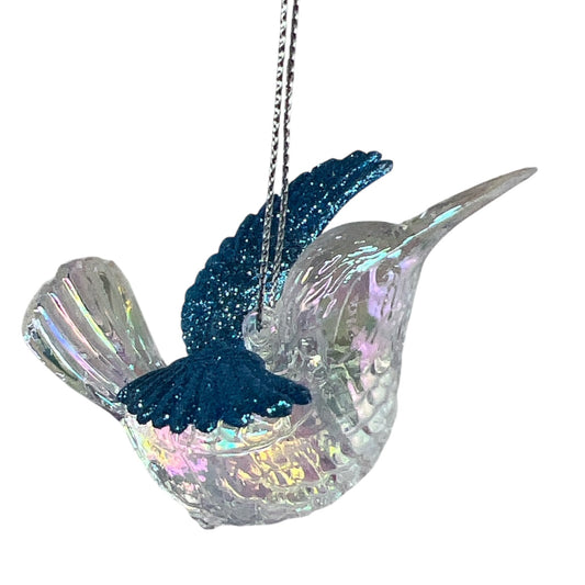 Clear / Blue Winged Humming Bird Ornament