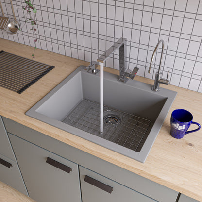 ALFI brand AB2420DI 24" Drop-In Single Bowl Granite Composite Kitchen Sink