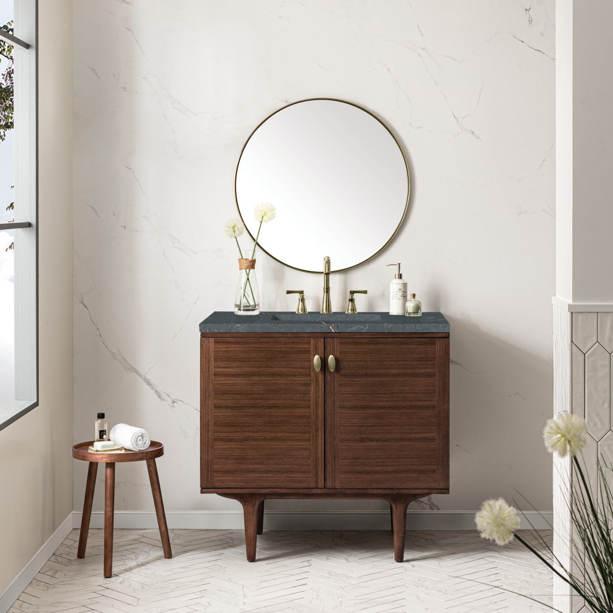 Amberly 36" Single Vanity Cabinet, Mid-Century Walnut