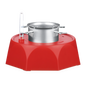 Red stove with a silver pot on a white background
