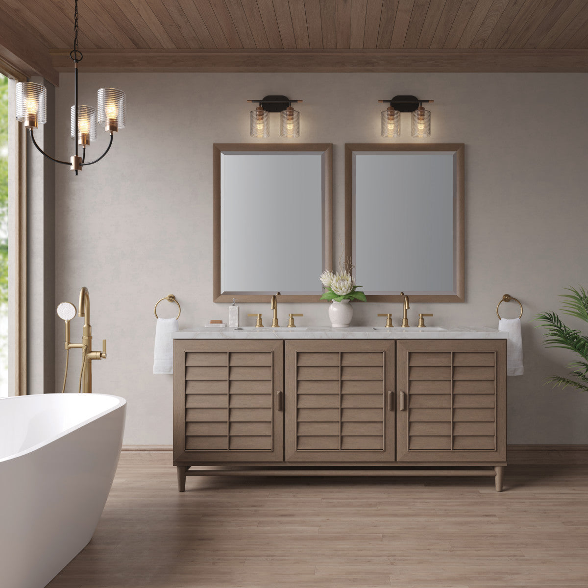 Portland 72" Double Vanity Cabinet, Whitewashed Walnut