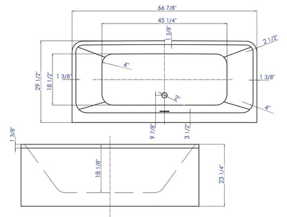 ALFI brand  AB8859 67 inch White Rectangular Acrylic Free Standing Soaking Bathtub