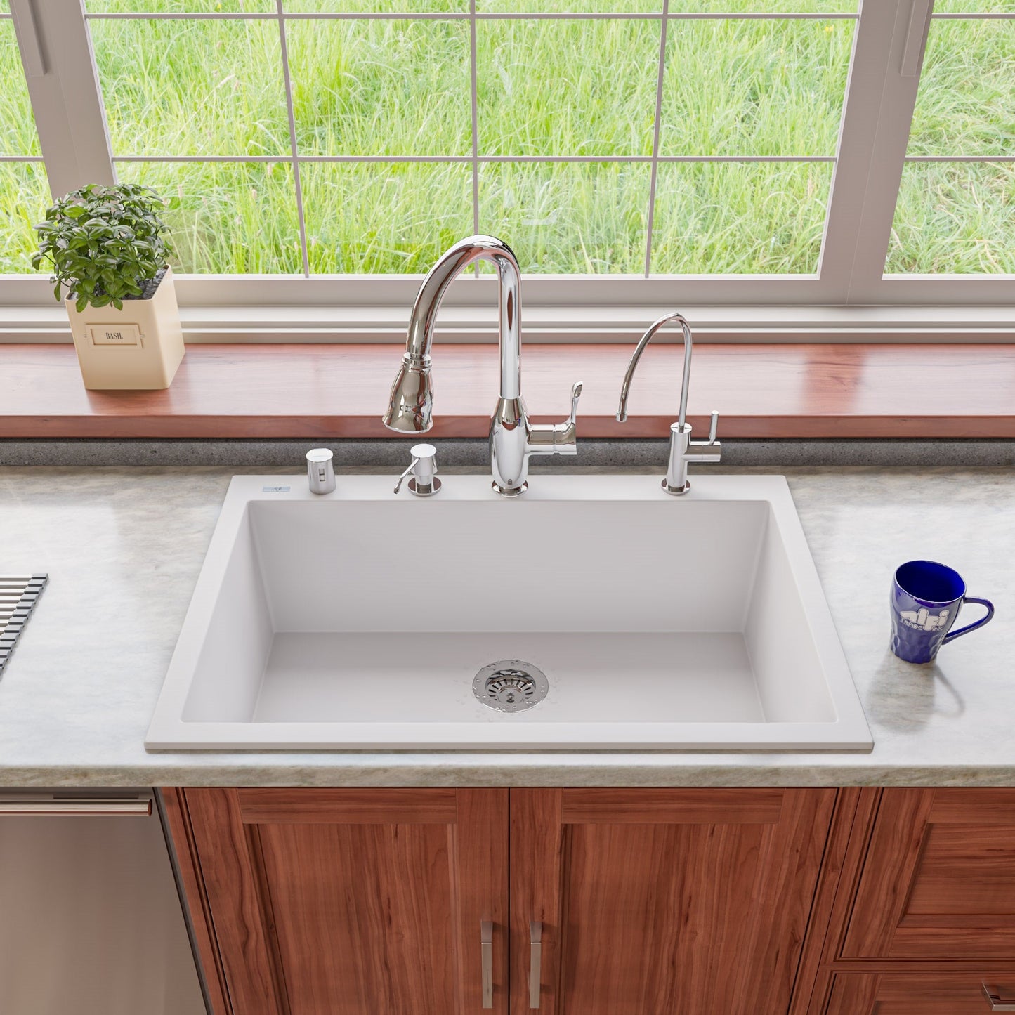ALFI brand AB3322DI 33" Single Bowl Drop In Granite Composite Kitchen Sink