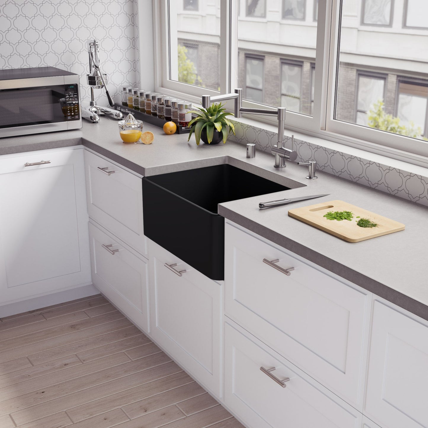 ALFI brand ABF2418 Smooth Apron 24" x 18" Single Bowl Fireclay Farm Sink