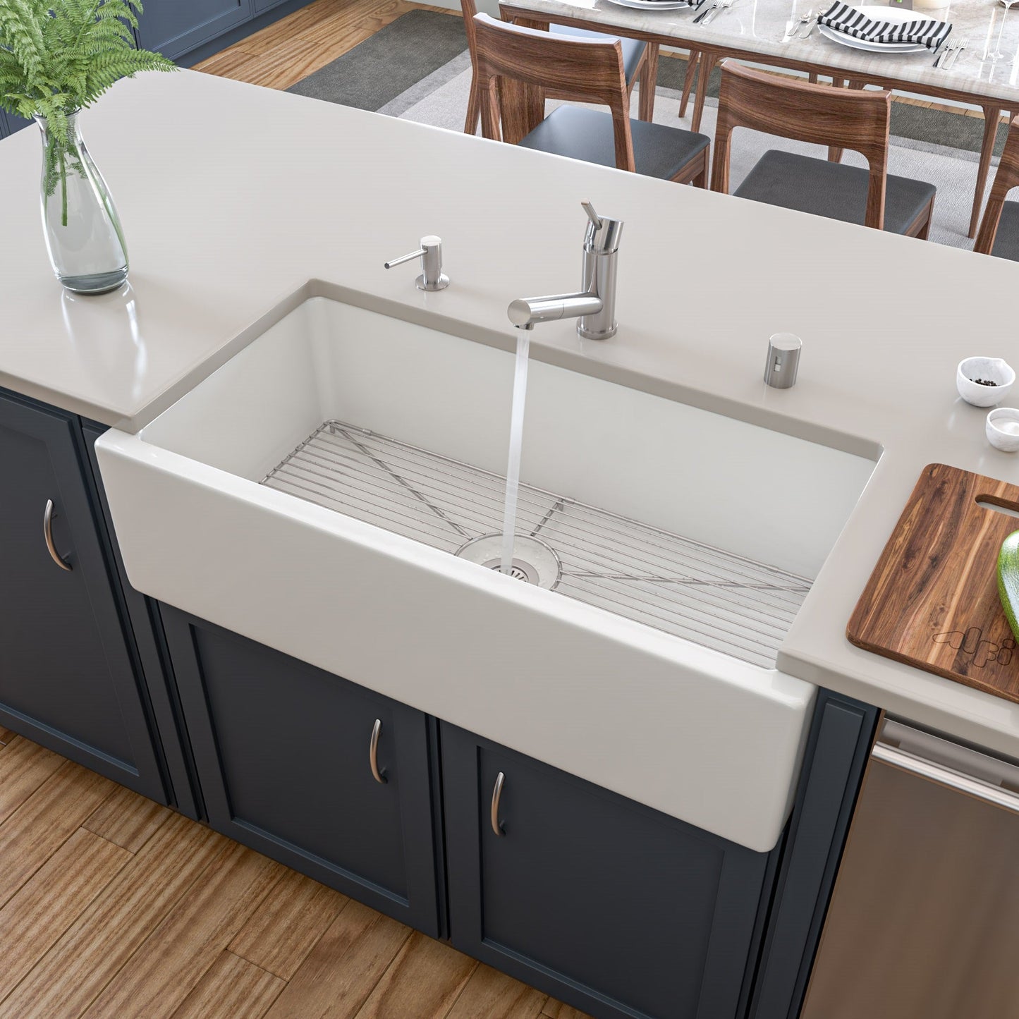 ALFI brand AB3618HS Reversible Smooth / Fluted Single Bowl Fireclay Farm Sink