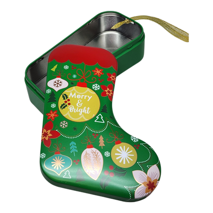 Christmas Stocking Cookie Tin Ornament - Merry & Bright
