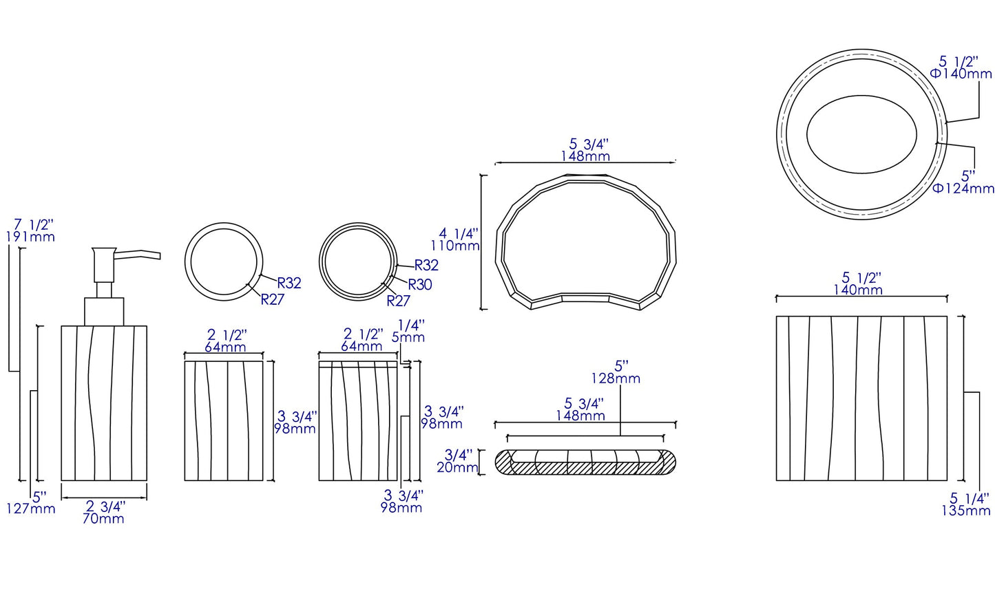 ALFI brand  ABCO1022 5 Piece Solid Concrete Gray Matte Bathroom Accessory Set