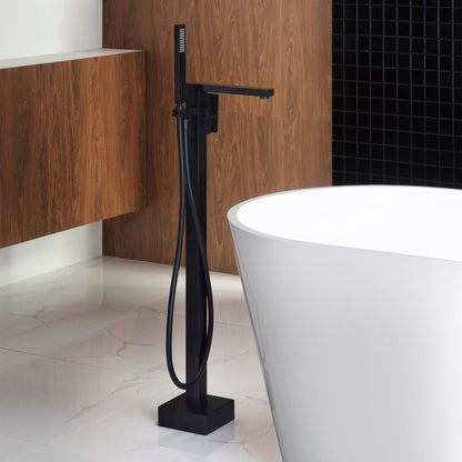WOODBRIDGE F0003BN Contemporary Single Handle Floor Mount Freestanding Tub Filler Faucet with Hand shower