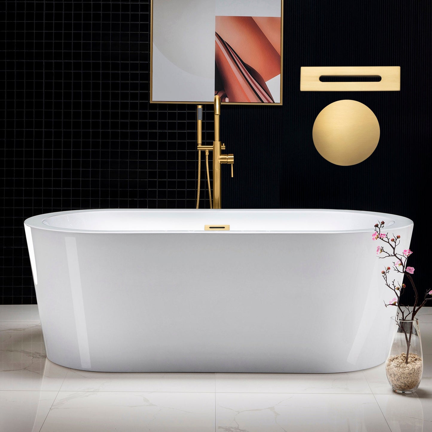 WOODBRIDGE 66" Acrylic Freestanding Bathtub Contemporary Soaking Tub