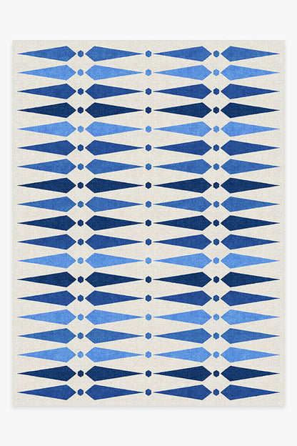 Rug with blue and white geometric pattern