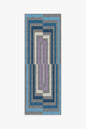 Rectangular area rug with geometric pattern on a white background