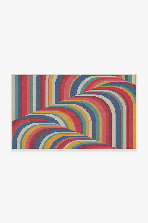 Rectangular mat with colorful wavy pattern on a white background