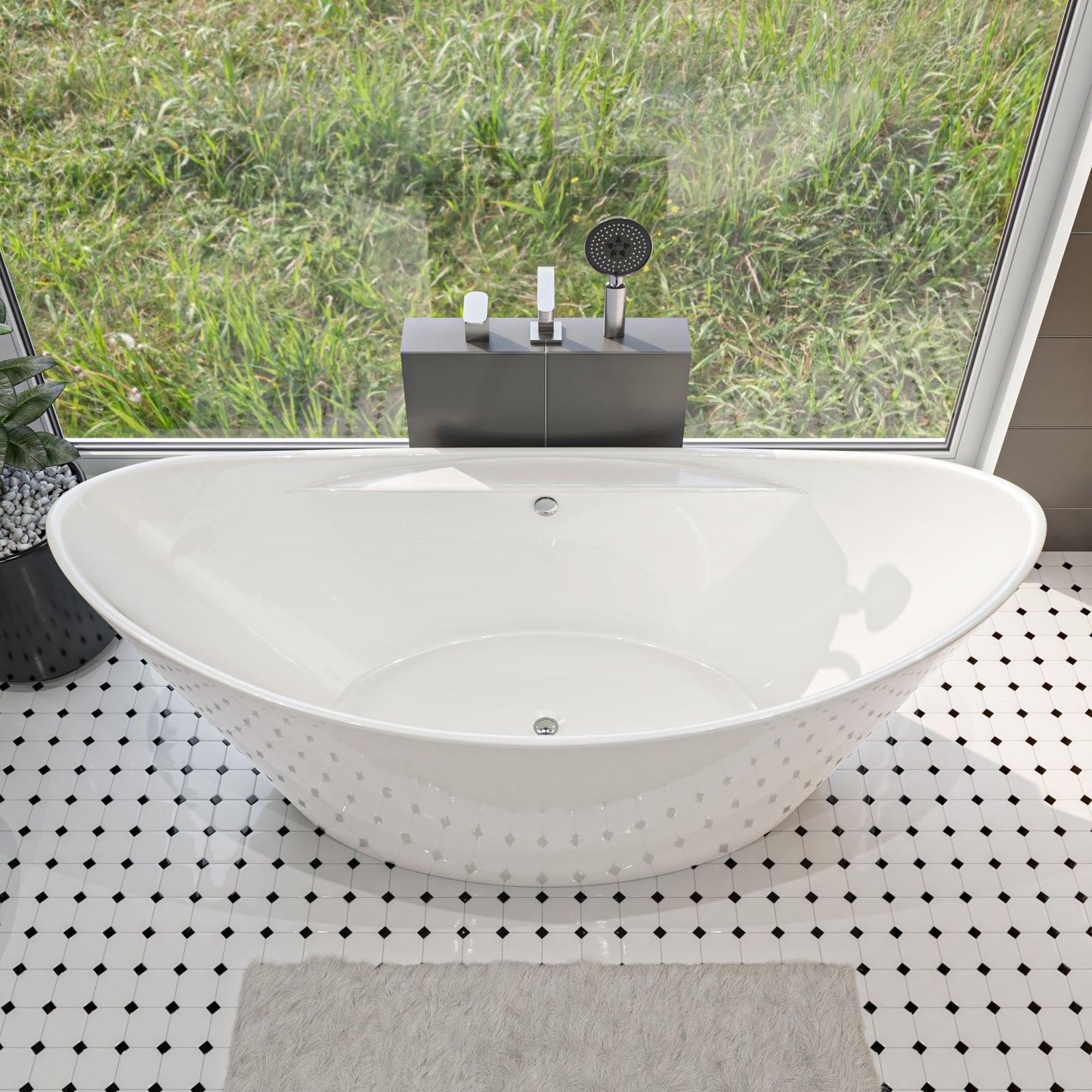 ALFI brand  AB8803 68 inch White Oval Acrylic Free Standing Soaking Bathtub