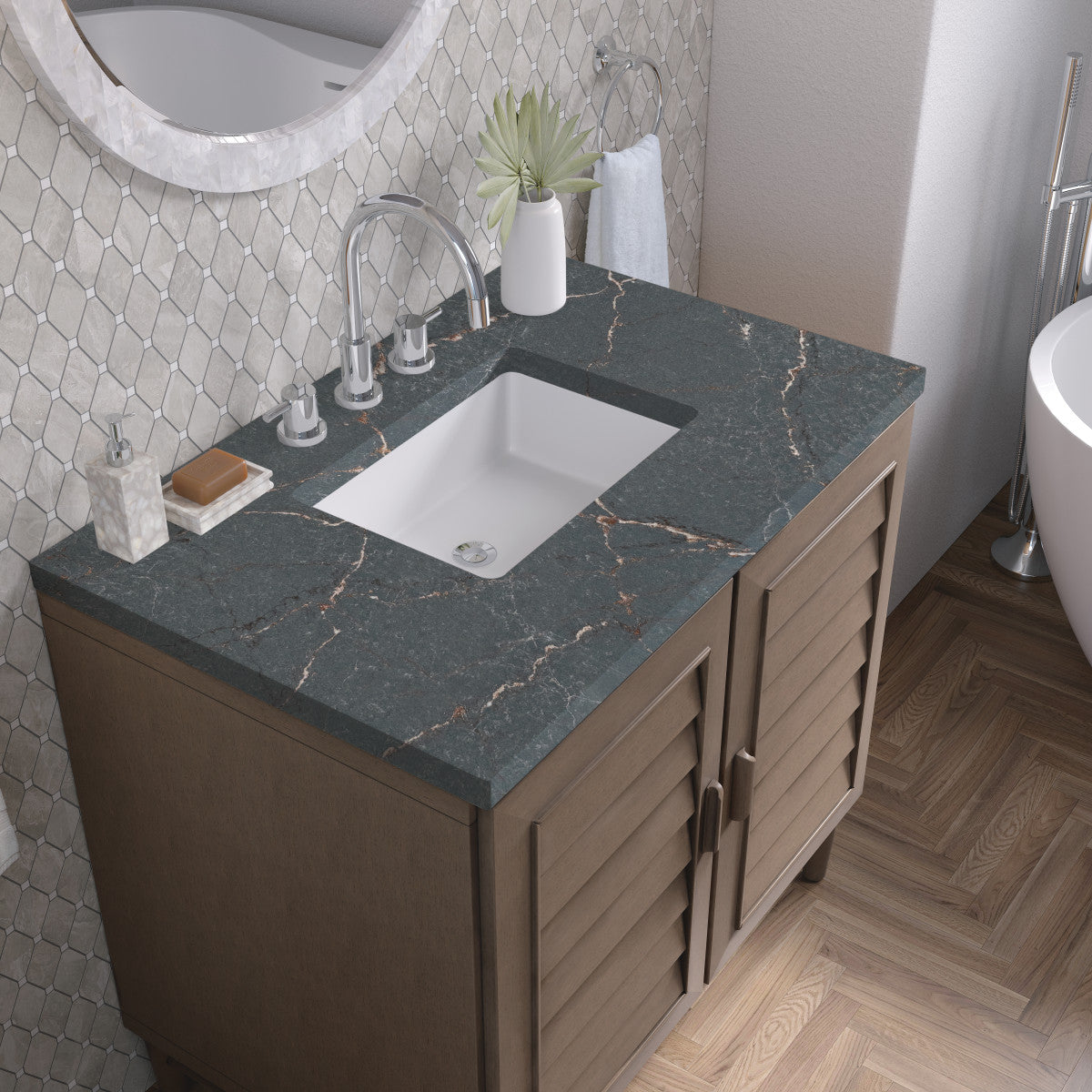 Portland 36" Single Vanity Cabinet, Whitewashed Walnut
