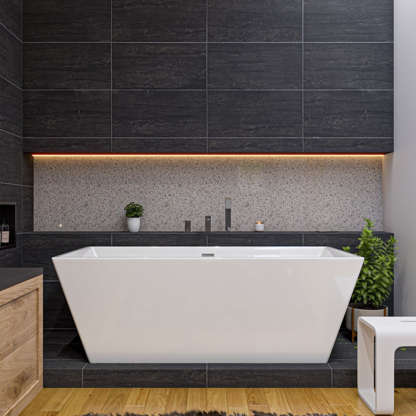 ALFI brand  AB8832 67 inch White Rectangular Acrylic Free Standing Soaking Bathtub