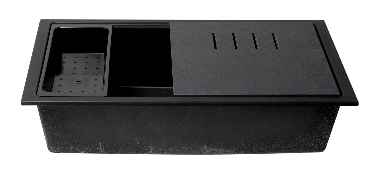 ALFI brand AB3418SBUM 33" Granite Composite Workstation Step Rim Single Bowl Undermount Sink with Accessories